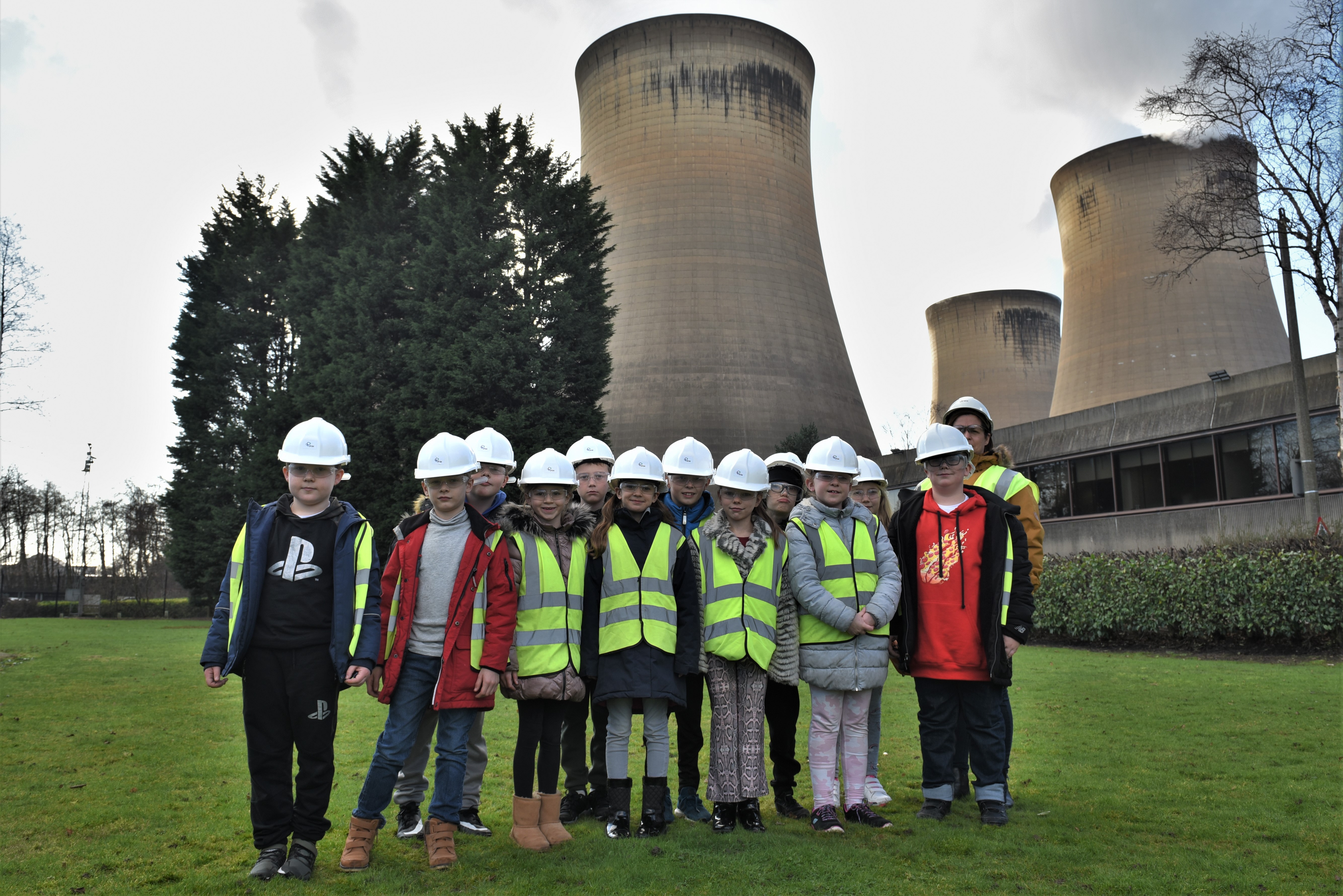 Students from Waltham Leas outside the cooling towers at Drax Power Station