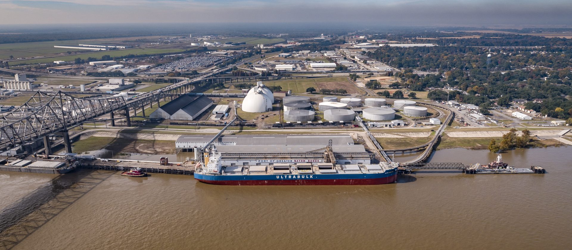 Vessel loading sustainable biomass at Drax’s Baton Rouge export facility in the US